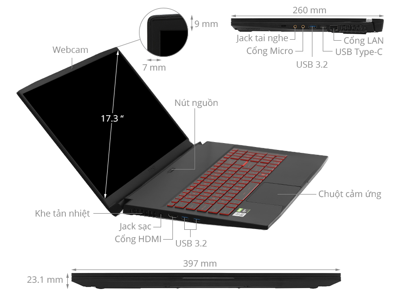 Laptop MSI GF75 Thin 10SCXR i7 10750H/8GB/512GB/4GB GTX1650/144Hz/Balo/Chuột/Win10 (068VN)