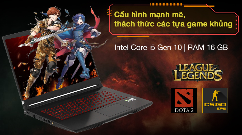 Laptop MSI Gaming GF65 Thin 10UE i5 10500H/16GB/512GB/6GB RTX3060 Max-Q/144Hz/Balo/Chuột/Win10 (297VN)