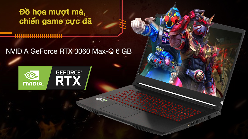 Laptop MSI Gaming GF65 Thin 10UE i5 10500H/16GB/512GB/6GB RTX3060 Max-Q/144Hz/Balo/Chuột/Win10 (297VN)