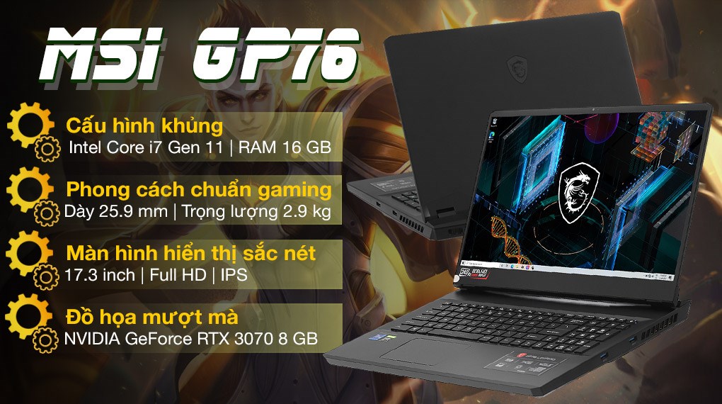 Laptop MSI Gaming GP76 11UG i7 11800H/16GB/1TB SSD/8GB RTX3070/240Hz/Balo/Chuột/Win10 (435VN)