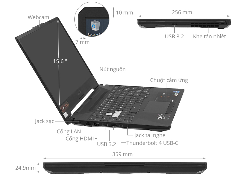 Laptop Asus TUF Gaming FX506HC i7 11800H/8GB/512GB/4GB RTX3050/144Hz/Win10 (HN001T)