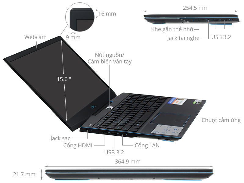 Laptop Dell Gaming G3 15 3500 i5 10300H/8GB/1TB+256GB/4GB GTX1650/120Hz/Win10 (70253721)