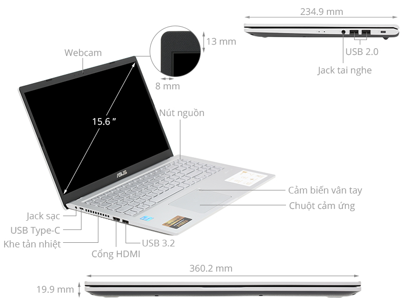 Laptop Asus VivoBook X515EP i5 1135G7/8GB/512GB/2GB MX330/Win10 (BQ186T)