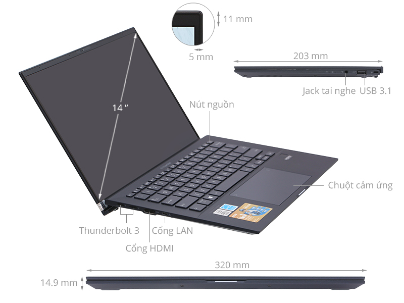 Laptop Asus ExpertBook B9400CEA i7 1165G7/16GB/1TB SSD/Cáp/Túi/Win10 (KC0790T)