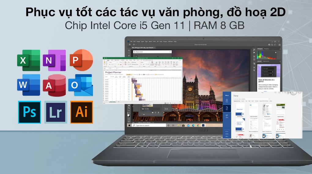Laptop MSI Gaming Modern 14 B11SBU i5 1155G7/8GB/512GB/2GB MX450/Túi/Chuột/Win10 (669VN)