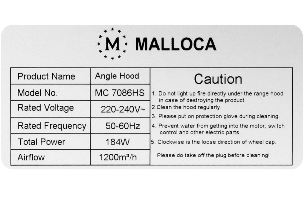 Máy hút mùi áp tường Malloca MC7086HS