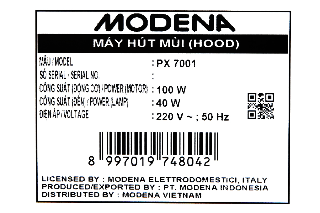 Máy hút mùi âm tủ Modena PX 7001