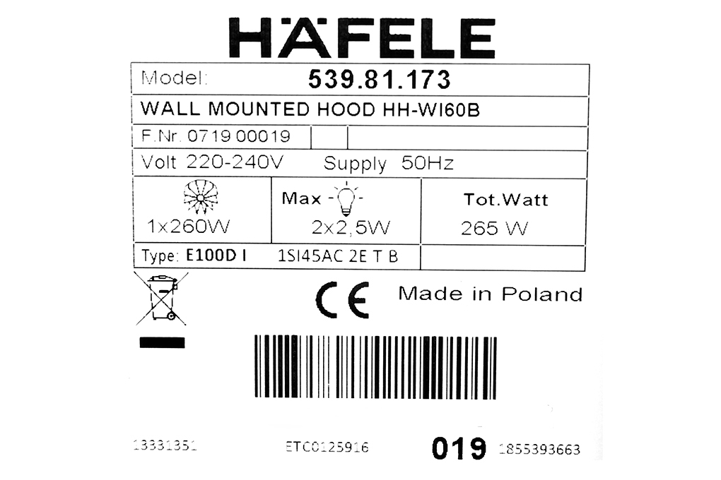 Máy hút mùi áp tường Hafele HH-WI60B (539.81.173)