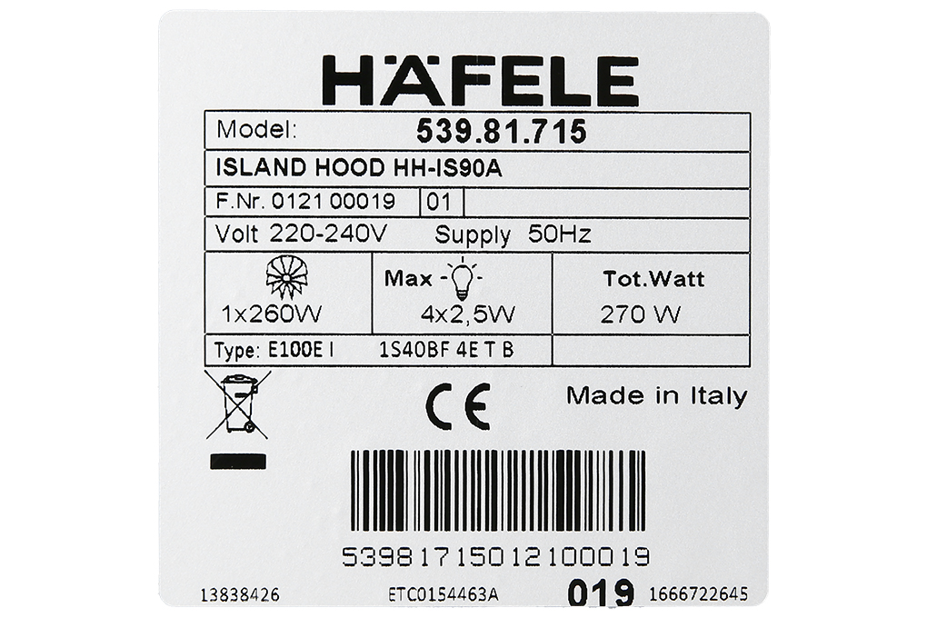 Máy hút mùi đảo Hafele HH-IS90A (539.81.715)