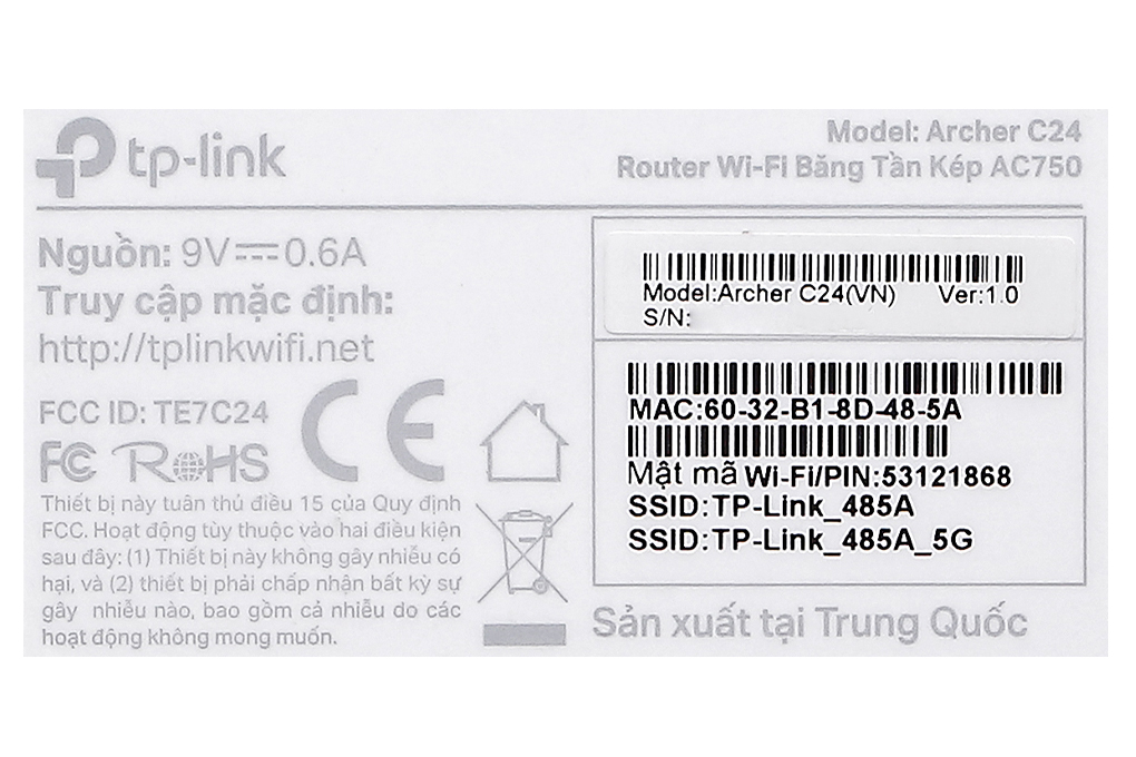Router Wifi Chuẩn AC750 TP-Link Archer C24 Trắng