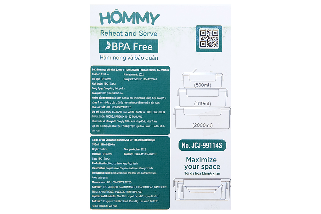Bộ 3 hộp đựng thực phẩm nhựa Hommy JCJ-99114S