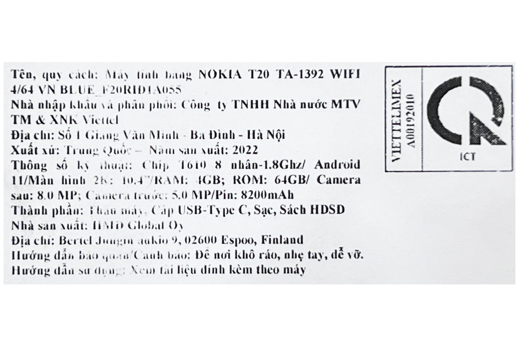 Máy tính bảng Nokia Tab T20 WIFI