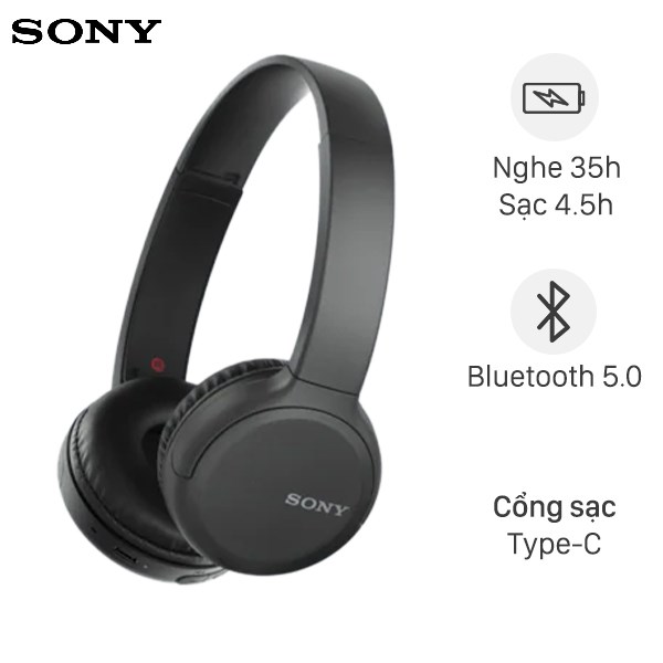 Tai nghe chụp tai Bluetooth Sony WH-CH510/BC Đen