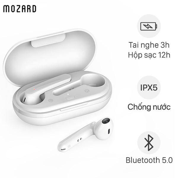 Tai nghe Bluetooth True Wireless Mozard DT19 Trắng