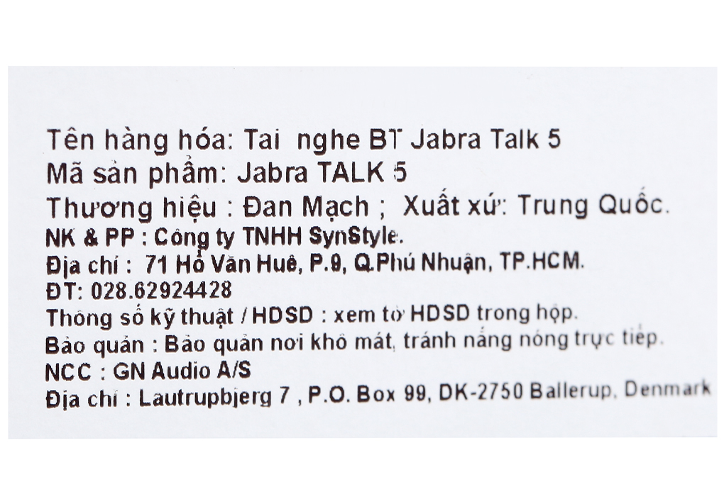 Tai nghe đàm thoại Bluetooth Jabra Talk 5 Đen