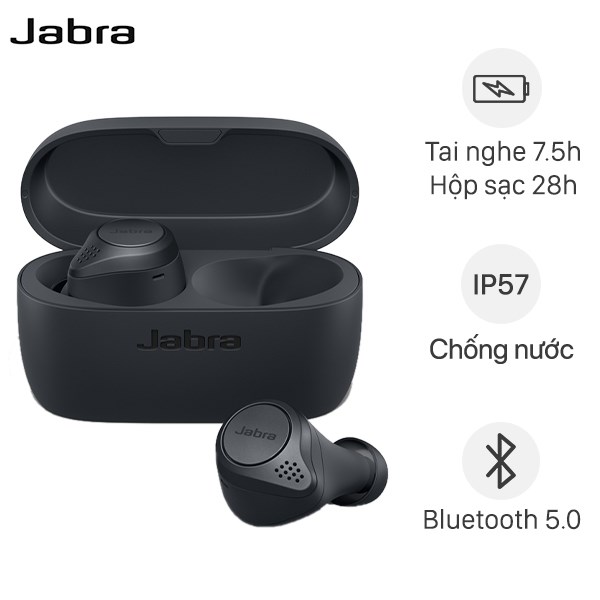 Tai nghe Bluetooth True Wireless Jabra Elite Active 75T Đen Xám