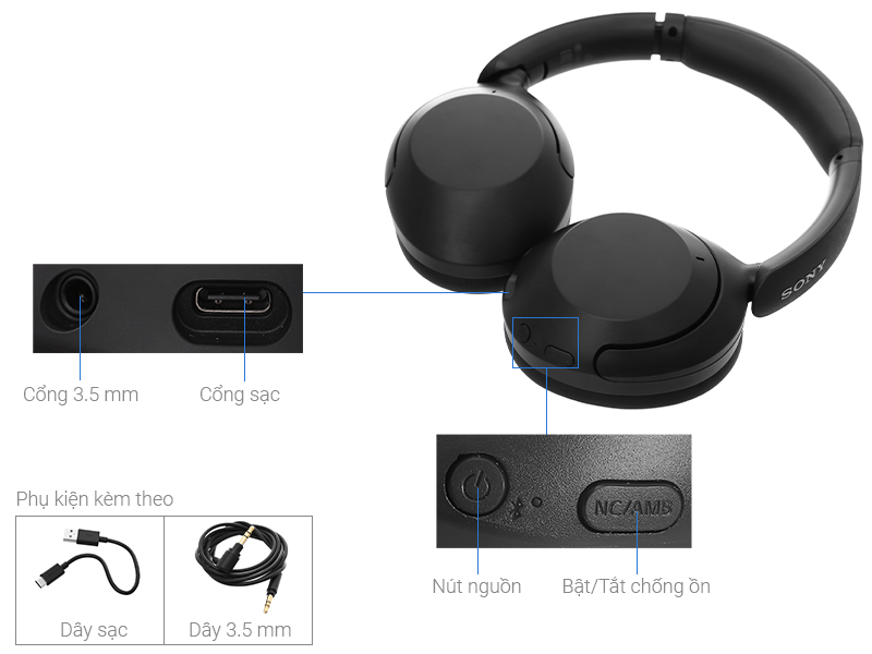 Tai nghe chụp tai Bluetooth Sony WH-XB910N Đen