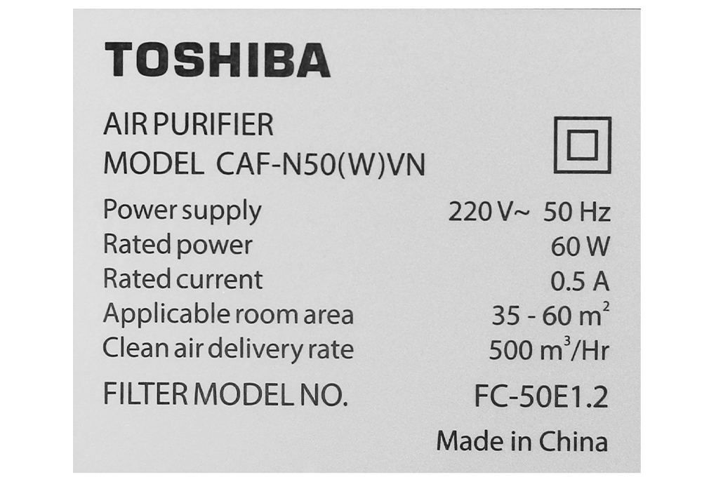 Máy lọc không khí Toshiba CAF-N50(W)VN