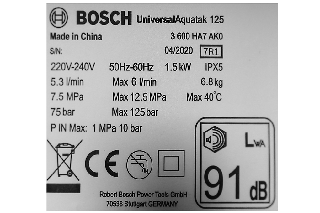 Máy phun xịt rửa áp lực cao Bosch Universal AQT 125 1500W