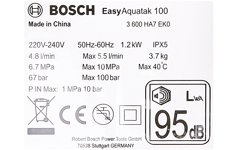 Máy phun xịt rửa áp lực cao Bosch Easy AQT 100 LL 1200W