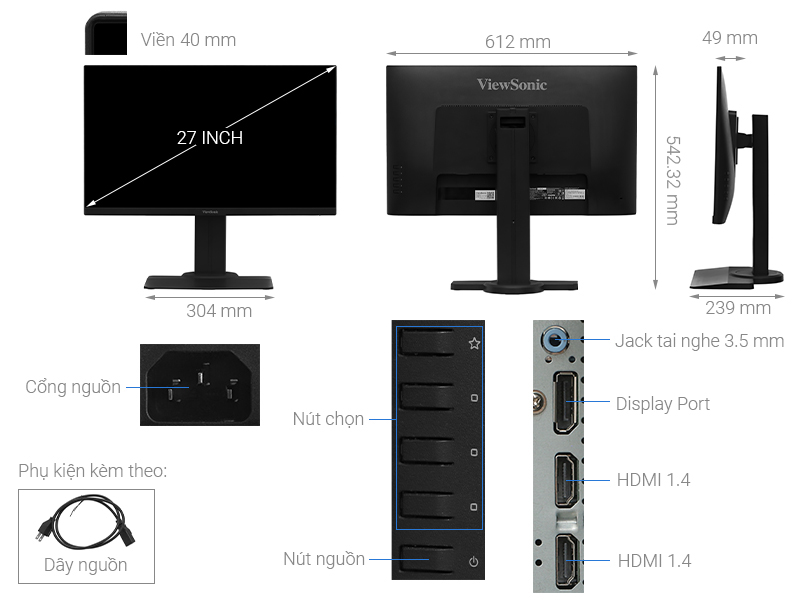 Màn hình máy tính Viewsonic LCD Gaming XG2705 27 inch Full HD 144Hz 1ms