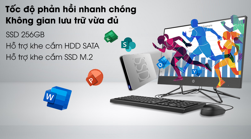 HP 200 Pro G4 AIO i3 10110U/4GB/256GB/21.5 inch Full HD/Bàn phím/Chuột/Win10 (2J860PA)