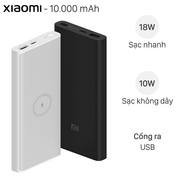 Pin sạc dự phòng Polymer 10.000mAh không dây Type C Xiaomi Mi Essential