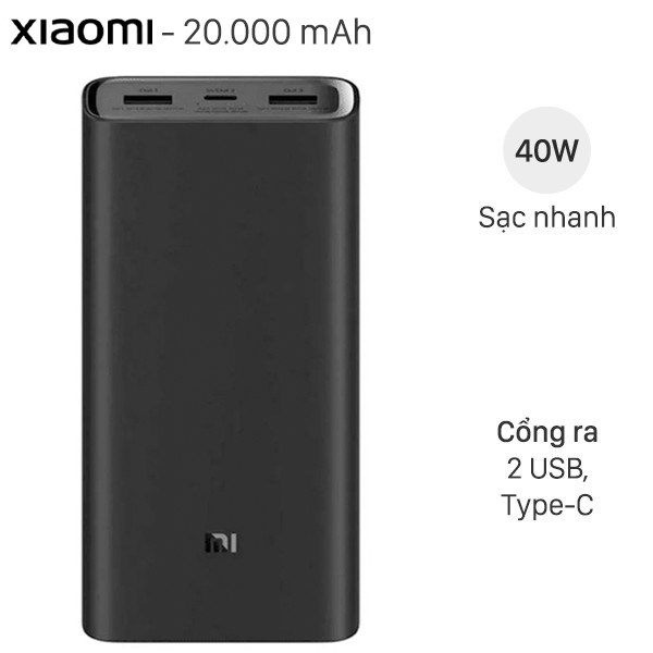 Pin sạc dự phòng Polymer 20.000mAh Xiaomi Type C 3 Pro VXN4254GL Đen