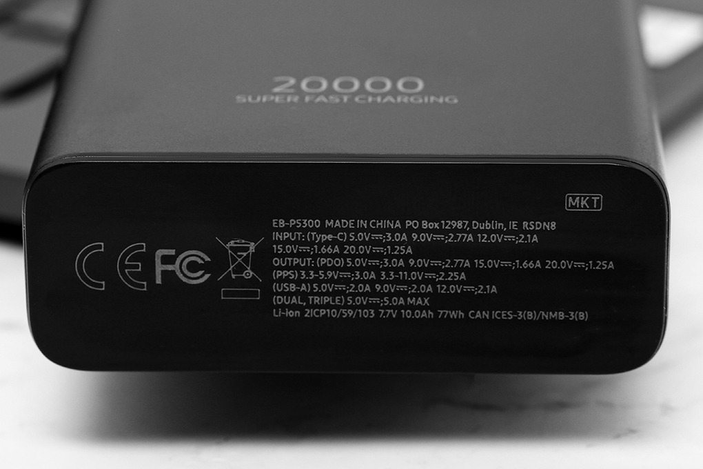 Pin sạc dự phòng Polymer 20.000mAh Type C PD 25W Samsung EB-P5300 Đen