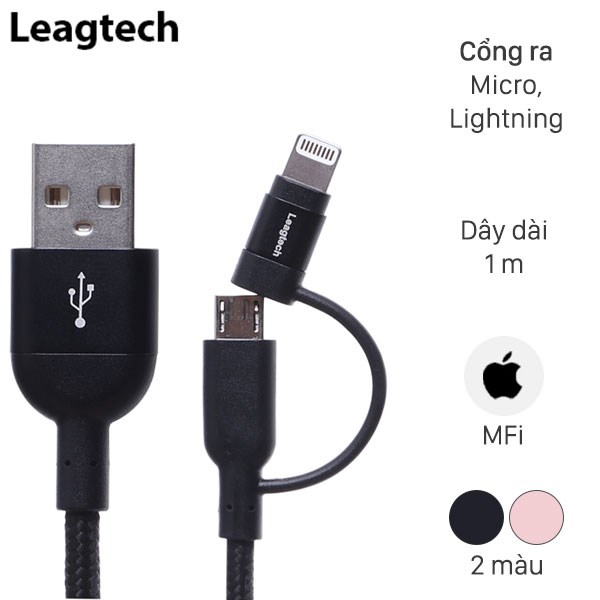 Dây cáp 2 in 1 Lightning và Micro USB 1 m MFI Leagtech LTDM-01