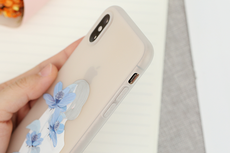 Ốp lưng iPhone XS Nhựa dẻo Solid in hình JM JM080104 Hoa xanh