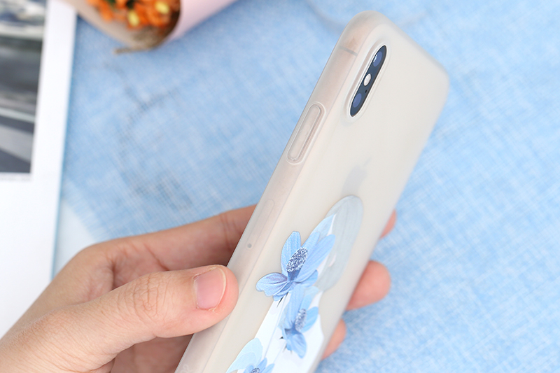 Ốp lưng iPhone XS Max Nhựa dẻo Solid in hình JM JM080104 Hoa xanh