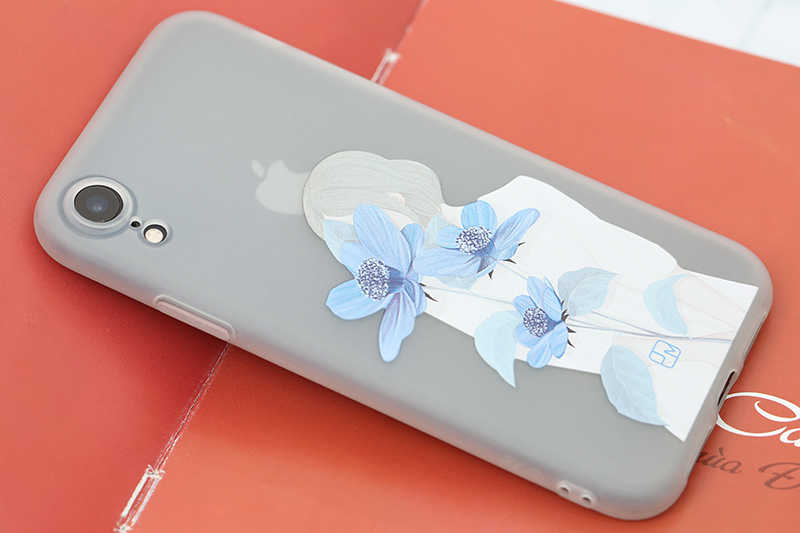 Ốp lưng iPhone XR Nhựa dẻo Solid in hình JM JM080104 Hoa xanh