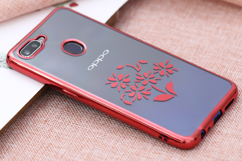 Ốp lưng Oppo F9 Nhựa dẻo Electroplating hoa COSANO đỏ