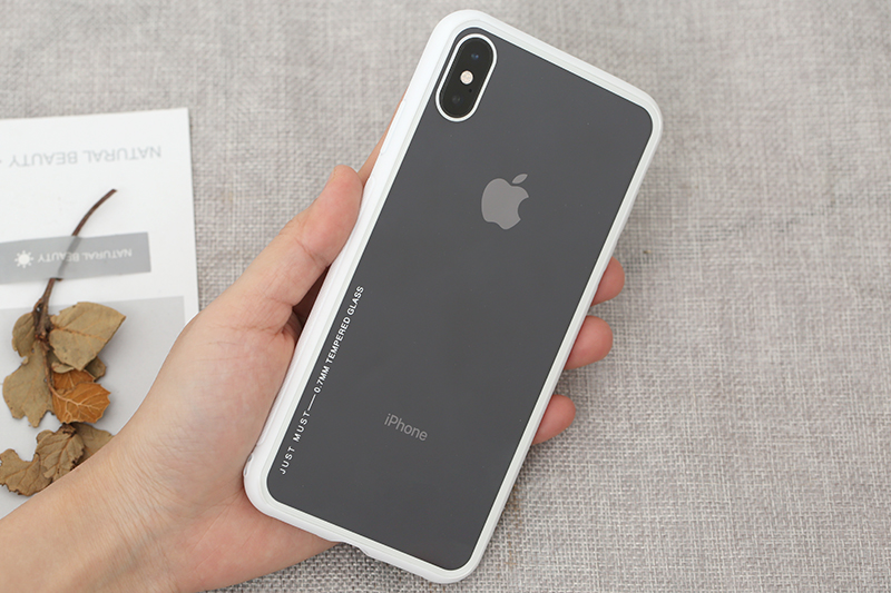 Ốp lưng iPhone XS Max Nhựa cứng viền dẻo Glass simple II JM trắng chính hãng