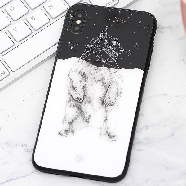 Ốp lưng iPhone XS Max Nhựa cứng viền dẻo Glass JM Gấu Đen trắng