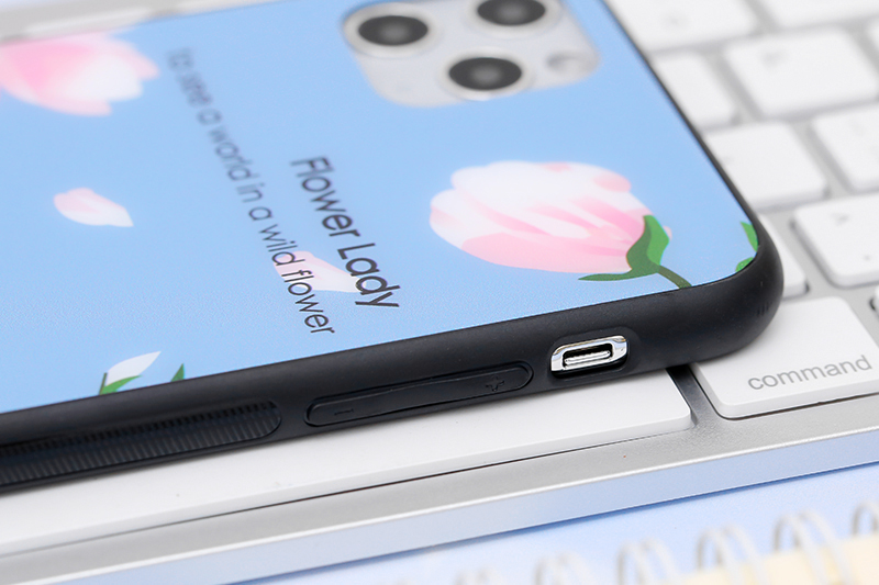 Ốp lưng iPhone 11 Pro Max nhựa cứng viền dẻo Tempered glass OSMIA CKAC709 Hoa xanh