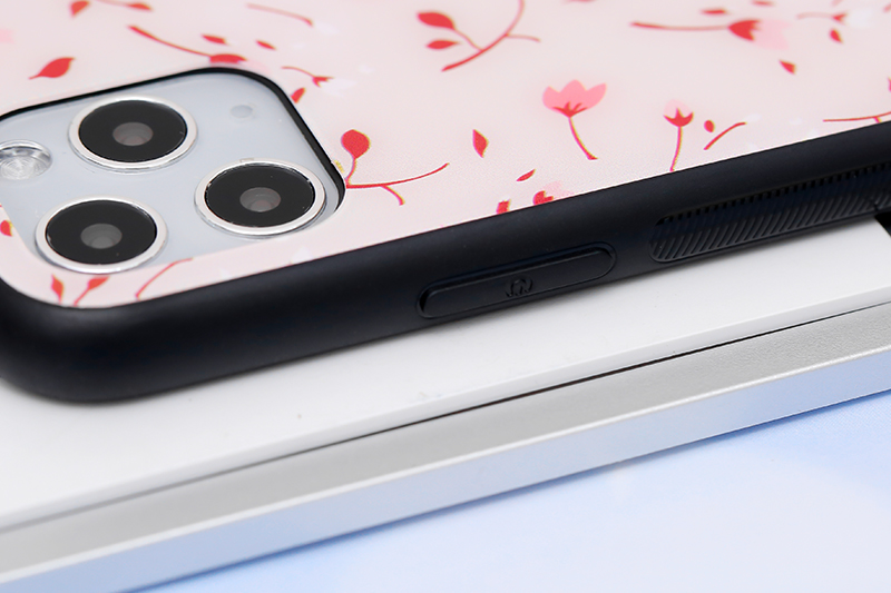 Ốp lưng iPhone 11 Pro nhựa cứng viền dẻo Tempered glass OSMIA CKAC547 Hoa baby hồng