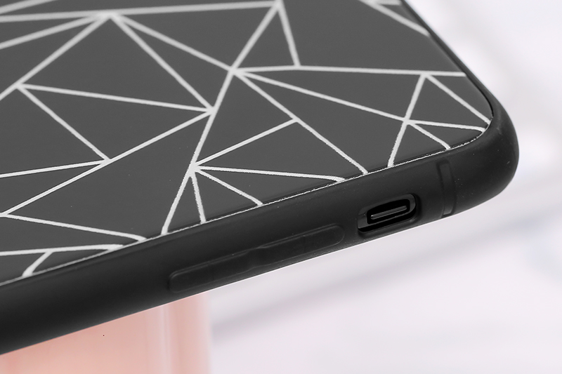 Ốp lưng iPhone XS Max nhựa cứng viền dẻo Glass printing JM 19G016 Đen Đường gold