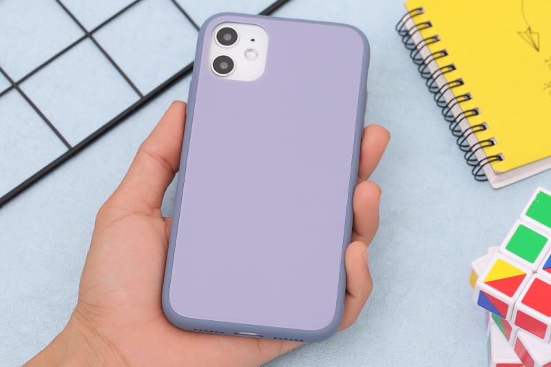 Ốp lưng iPhone 11 nhựa cứng viền dẻo Tempered Glass silk OSMIA Lavender chính hãng