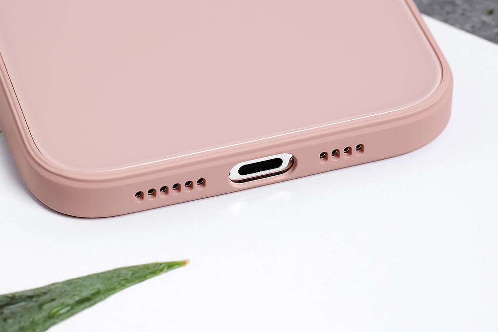Ốp lưng iPhone 12 Pro Max nhựa cứng viền dẻo Tempered Glass OSMIA Hồng nhạt