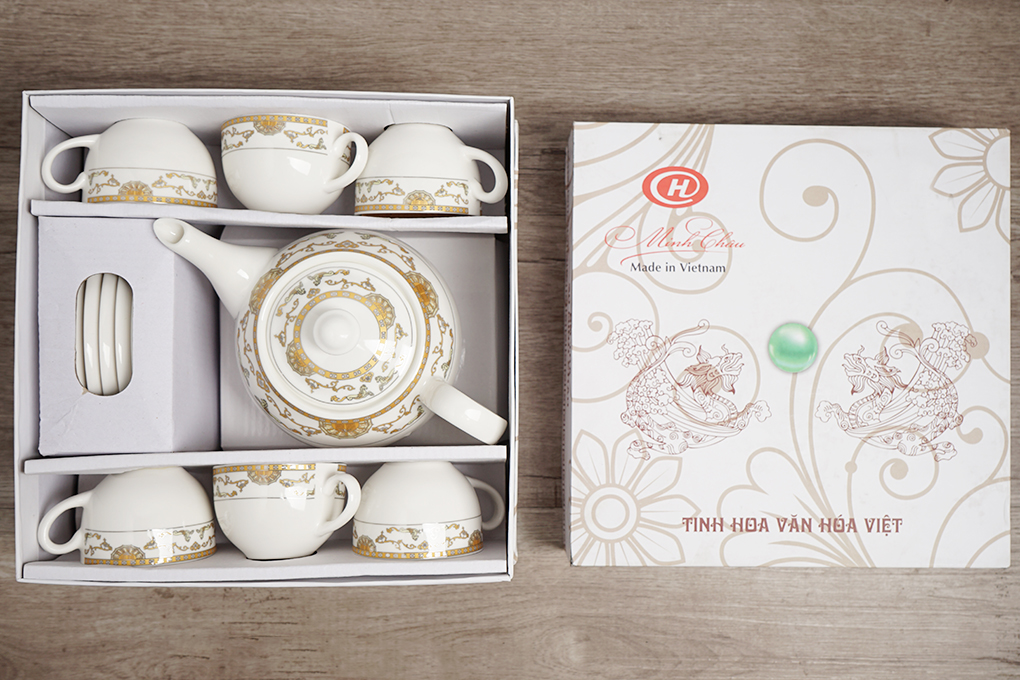 Bộ 14 món ấm trà sứ Minh Châu MC-BAT01