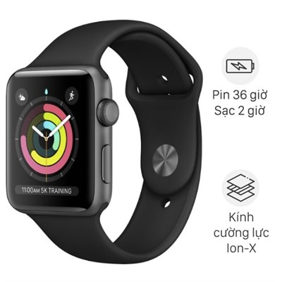 Apple Watch S3 GPS 38mm viền nhôm dây cao su đen