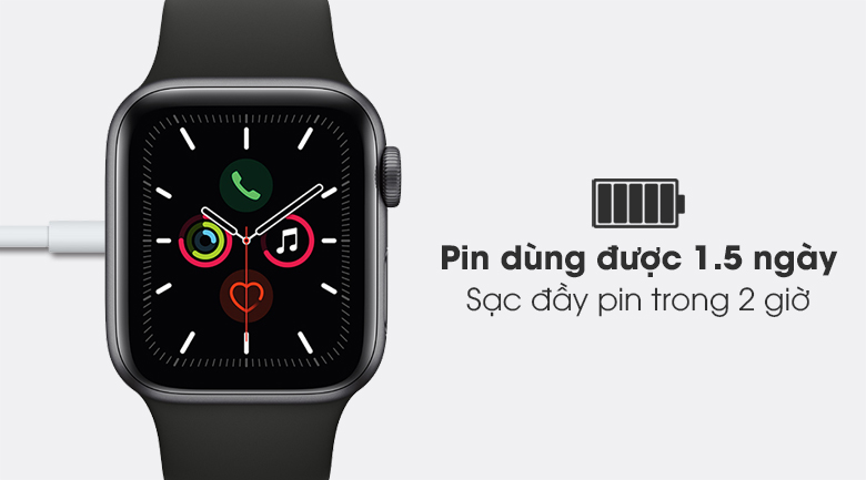 Apple Watch S5 44mm viền nhôm dây cao su đen