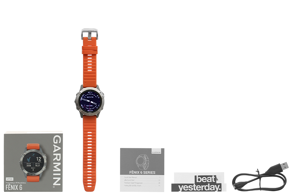 Đồng hồ thông minh Garmin Fenix 6 dây silicone viền Titanium