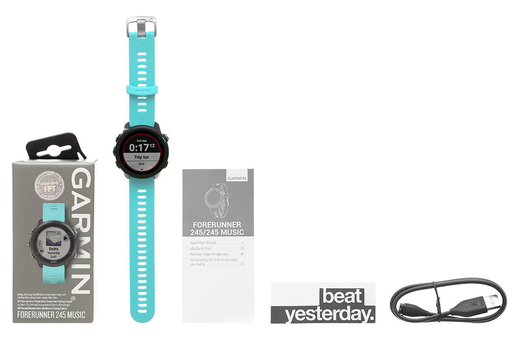 Đồng hồ thông minh Garmin Forerunner 245 Music dây silicone xanh