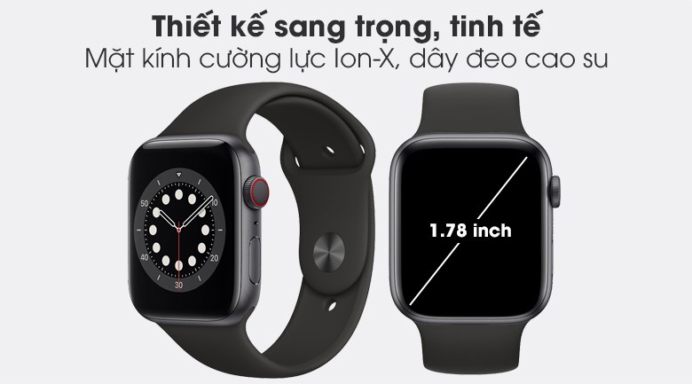 Apple Watch S6 LTE 44mm viền nhôm dây cao su đen