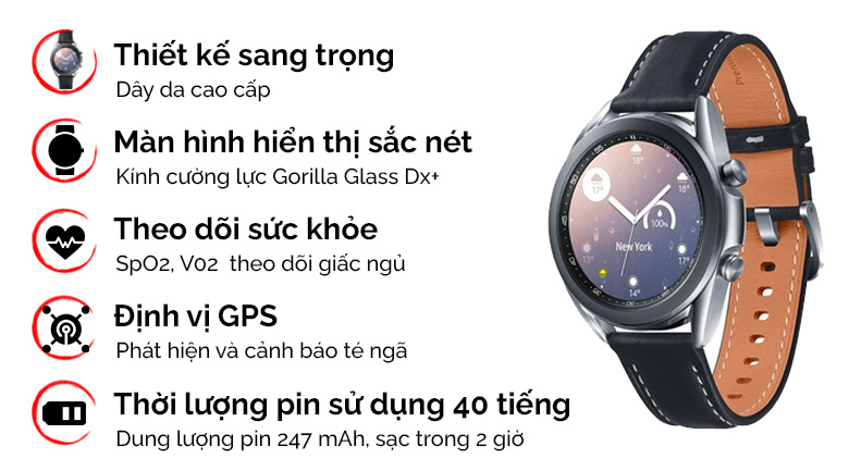 Samsung Galaxy Watch 3 41mm viền thép bạc dây da