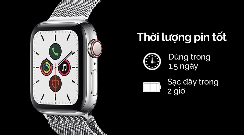 Apple Watch S5 LTE 44mm viền thép dây thép bạc