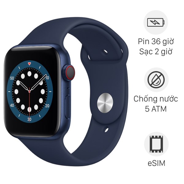 Apple Watch S6 LTE 44mm viền nhôm dây cao su xanh dương
